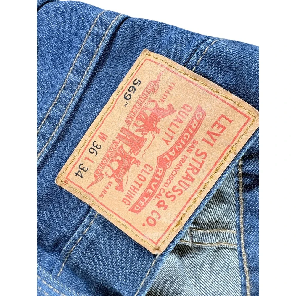Levi's 569 Jeans Mens 36x34 Blue Denim Rugged Red Tab Relaxed Fit Straight Leg